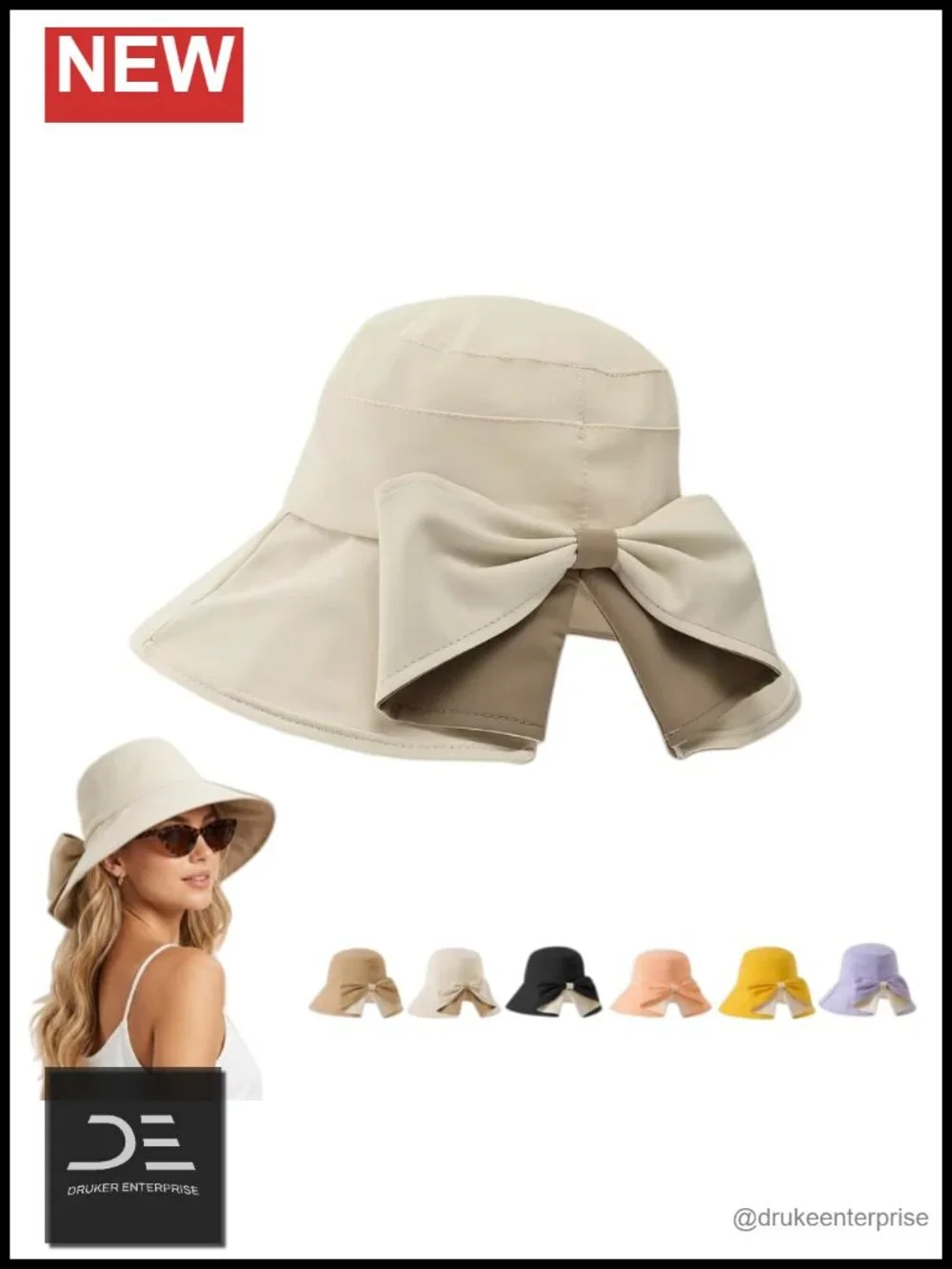 Foldable Wide Brim Sun Hat with Back Bow - Breathable Travel Beach Hat UPF